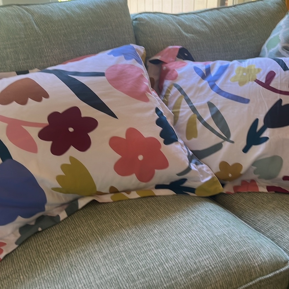 Crate & Barrel pair of two Emile Kids organic pillow shams. Colorful and floral - Picture 5 of 7